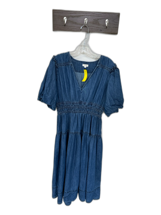 Pilcro Size M Denim Cotton Smocked Waist V Neck Puff Sleeve Dress Denim / M