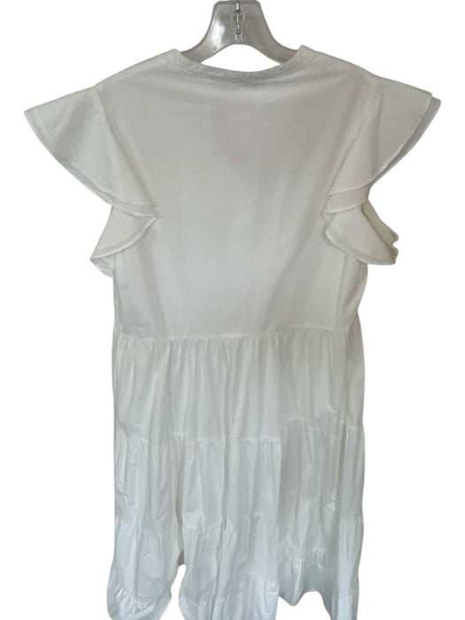 Crosby Size L White Cotton Ruffle Sleeves Button Up Maxi Tiered Dress White / L