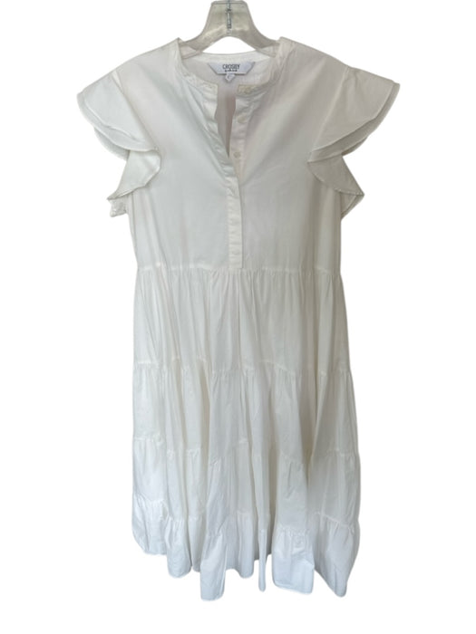 Crosby Size L White Cotton Ruffle Sleeves Button Up Maxi Tiered Dress White / L