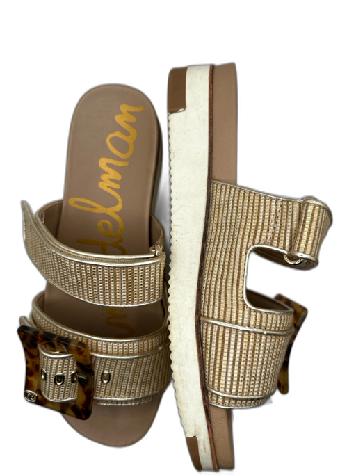 Sam Edelman Shoe Size 9 Tan & brown Canvas & Leather Velcro Buckle Mule Sandals Tan & brown / 9