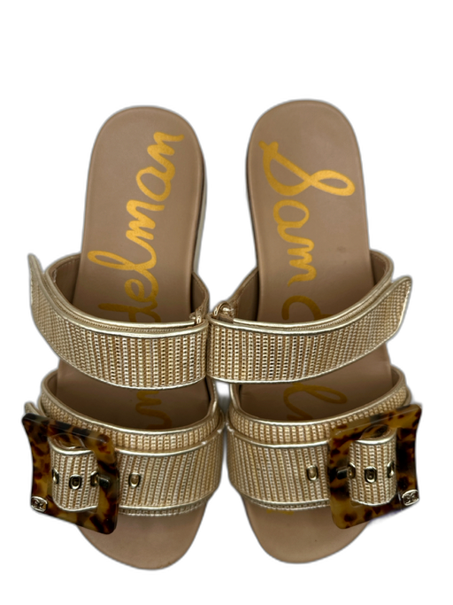 Sam Edelman Shoe Size 9 Tan & brown Canvas & Leather Velcro Buckle Mule Sandals Tan & brown / 9