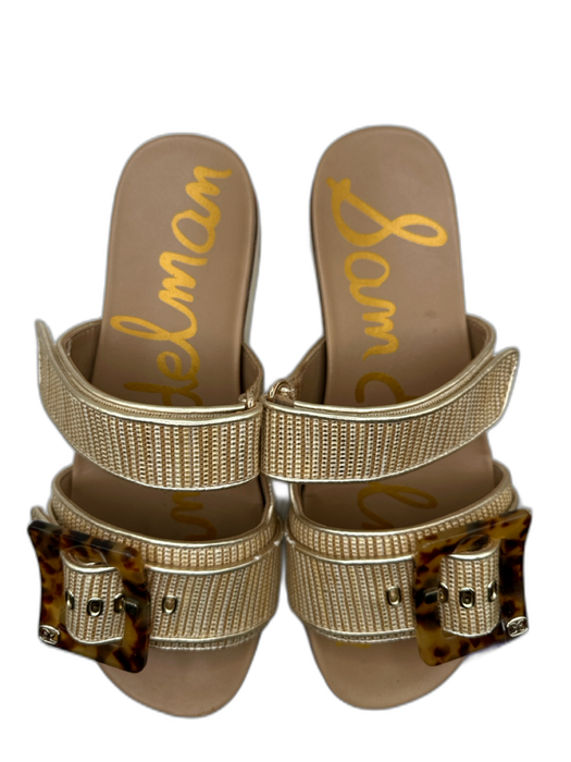 Sam Edelman Shoe Size 9 Tan & brown Canvas & Leather Velcro Buckle Mule Sandals Tan & brown / 9