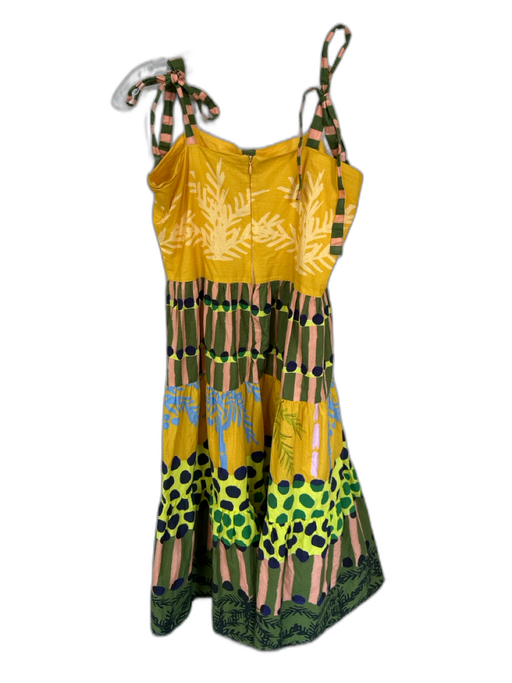 Oliphant Size M Green & Yellow Cotton Tie Straps Polka Dot Striped Dress Green & Yellow / M