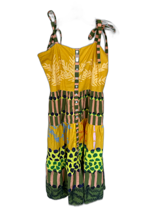 Oliphant Size M Green & Yellow Cotton Tie Straps Polka Dot Striped Dress Green & Yellow / M