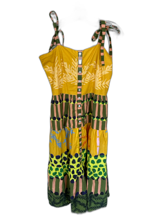 Oliphant Size M Green & Yellow Cotton Tie Straps Polka Dot Striped Dress Green & Yellow / M