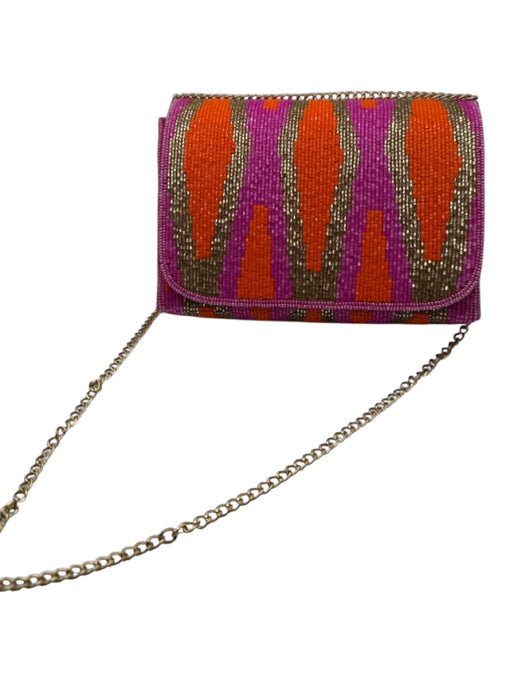 Pink & Orange Beaded Front Flap Chain Strap Crossbody Bag Pink & Orange / S