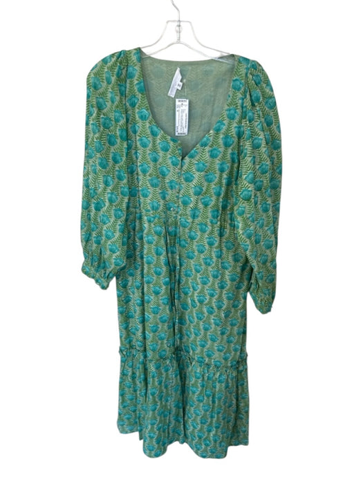 India Collection Emerson Fry Size M Green & Teal Cotton Long Sleeve Maxi Dress Green & Teal / M