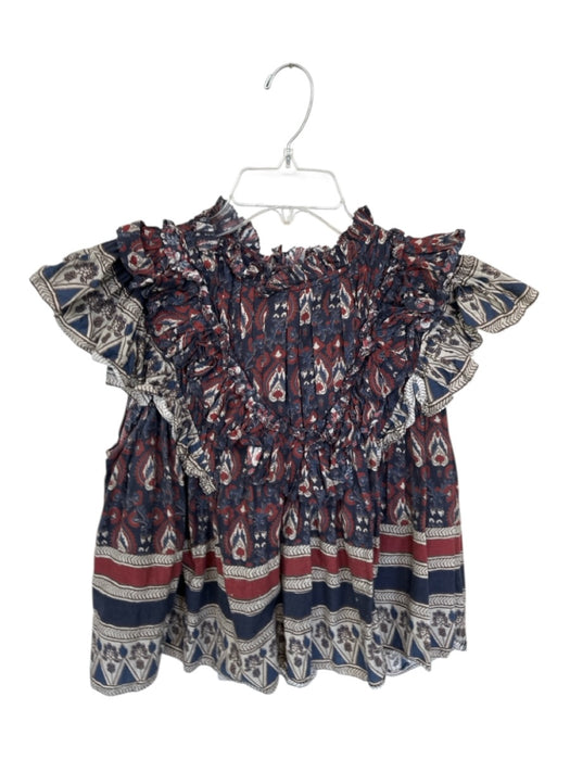 Sea New York Size L Navy & Rust Cotton Flutter Sleeves Kaleidoscope Top Navy & Rust / L