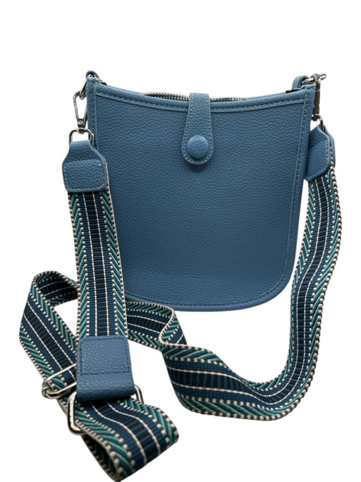 Slate Blue & Black Leather Canvas Strap Zip Close Crossbody Bag Slate Blue & Black / S