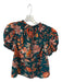 Ulla Johnson Size 6 Teal & Orange Cotton Short Balloon Sleeve Botanical Top Teal & Orange / 6