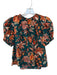 Ulla Johnson Size 6 Teal & Orange Cotton Short Balloon Sleeve Botanical Top Teal & Orange / 6
