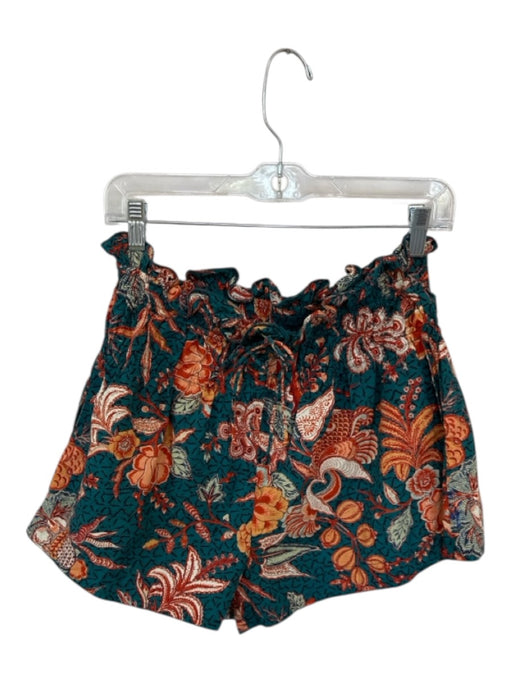Ulla Johnson Size 4 Teal & Orange Cotton High Waist Botanical Shorts Teal & Orange / 4