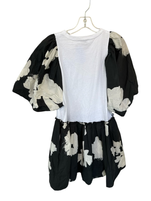 Tanya Taylor Size M Cream & Black Cotton 3/4 Balloon Sleeve Flowers Dress Cream & Black / M