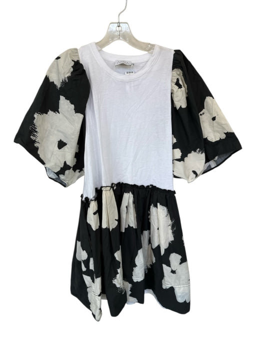 Tanya Taylor Size M Cream & Black Cotton 3/4 Balloon Sleeve Flowers Dress Cream & Black / M