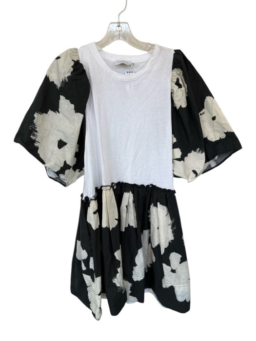 Tanya Taylor Size M Cream & Black Cotton 3/4 Balloon Sleeve Flowers Dress Cream & Black / M