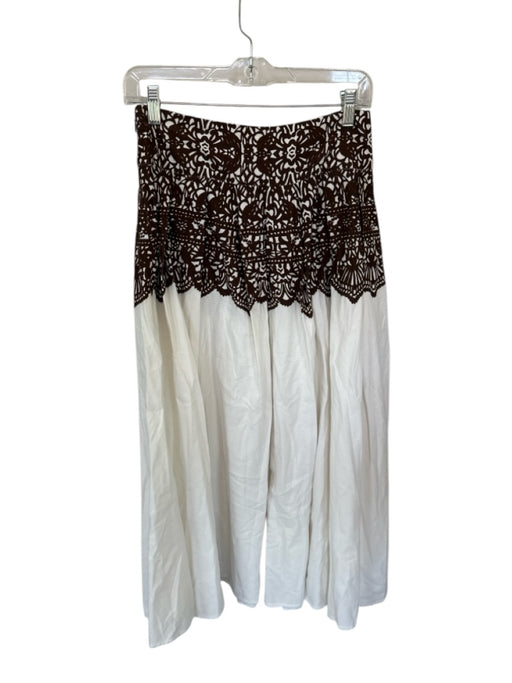 The Great Size 1/S White & Brown Cotton High Waist Flowers Side Zip Maxi Skirt White & Brown / 1/S