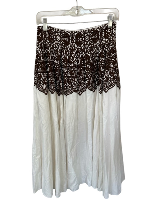 The Great Size 1/S White & Brown Cotton High Waist Flowers Side Zip Maxi Skirt White & Brown / 1/S