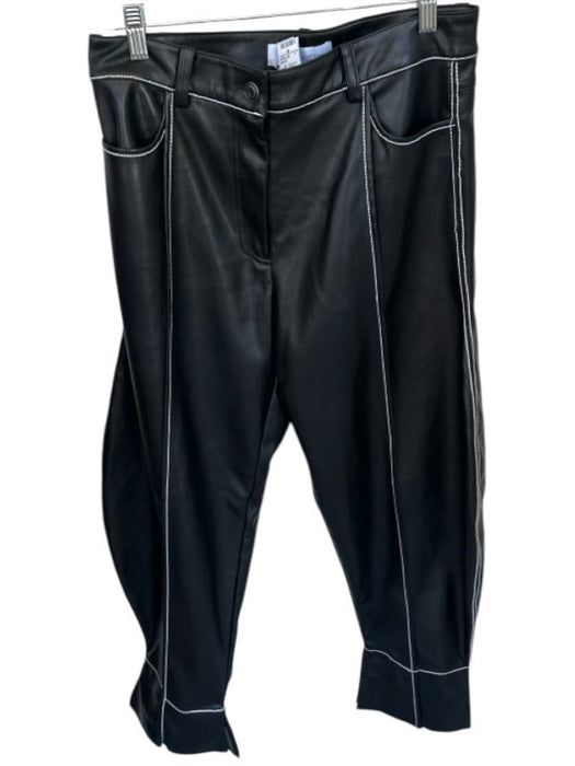 Melbourne Size M Black & White Vegan Leather High Waist Stitching Barrel Pants Black & White / M