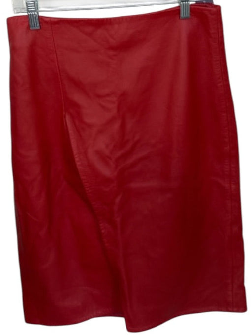 Loulou Studio Size 38 Red Leather Back Zip Slit Midi Skirt Red / 38