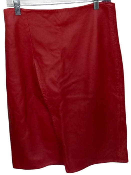 Loulou Studio Size 38 Red Leather Back Zip Slit Midi Skirt Red / 38