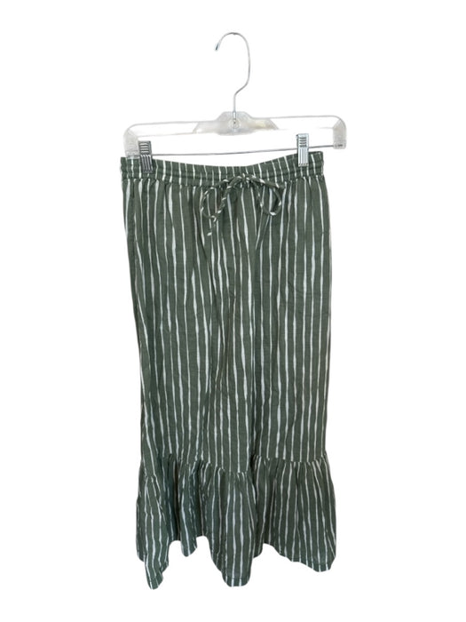Lilla P Size XS Green & White Cotton Drawstring Striped Maxi Skirt Green & White / XS
