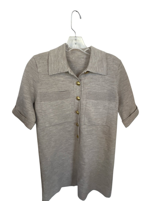 Veronica Beard Size S Taupe & Gold Wool Short Cuff Sleeve Buttons Knit Dress Taupe & Gold / S