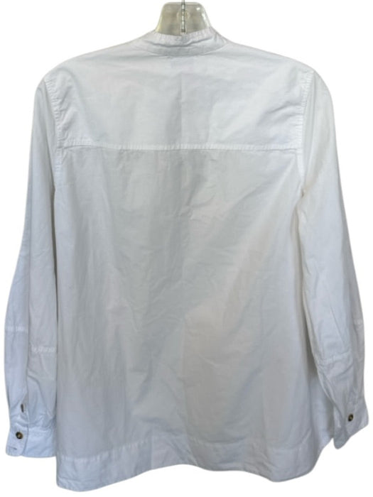 Ganni Size 36 White Cotton Long Balloon Sleeve V Neck Top White / 36