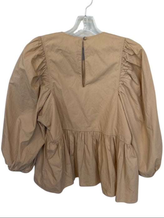 Hunter Bell Size L Tan Cotton Long Balloon Sleeve Pleated Back button Top Tan / L