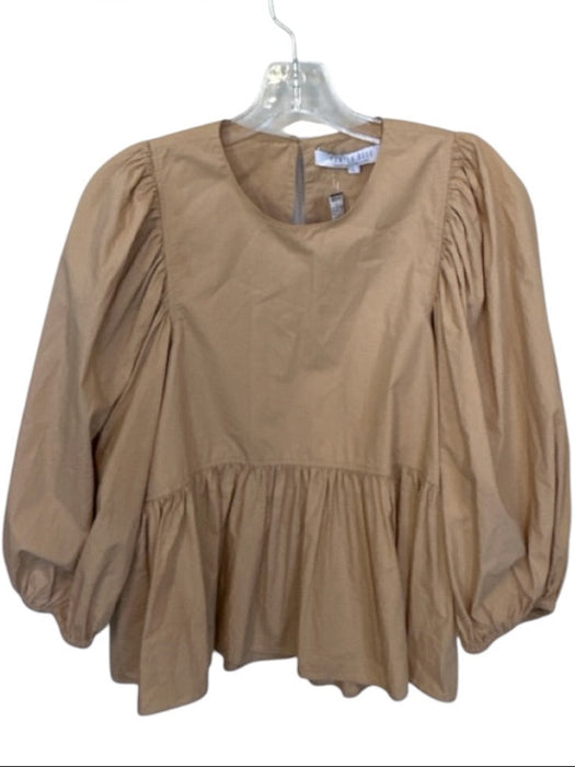 Hunter Bell Size L Tan Cotton Long Balloon Sleeve Pleated Back button Top Tan / L