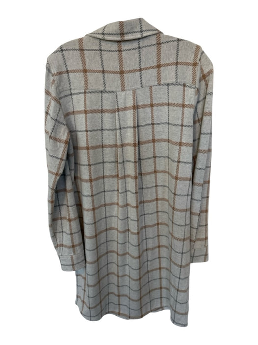 Faherty Size M Gray & Tan Recycled Polyester Long Sleeve Plaid Button Down Dress Gray & Tan / M