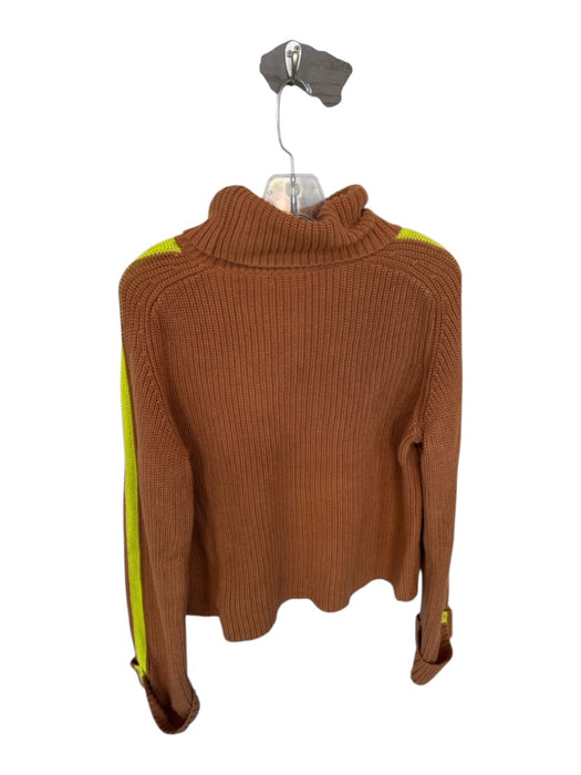 525 Size XS Brown & Yellow Cotton Turtle Neck Stripe Chunky Knit Sweater Brown & Yellow / XS