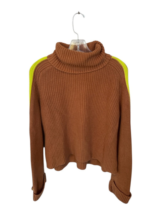525 Size XS Brown & Yellow Cotton Turtle Neck Stripe Chunky Knit Sweater Brown & Yellow / XS