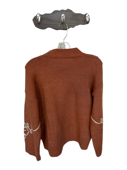 Entro Size S Rust & Cream Acrylic Mock Neck Embroidered Design Sweater Rust & Cream / S
