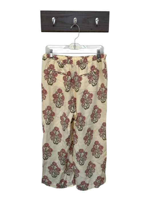 J. Crew Size MP Cream & pink Viscose Elastic Waist Flowers Wide Leg Pants Cream & pink / MP