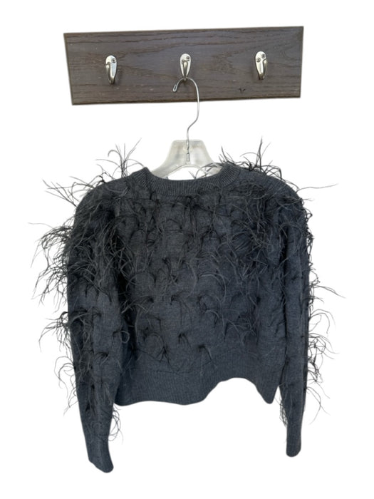 Tanya Taylor Size S Gray Merino Wool Mock Neck feathers Long Sleeve Knit Sweater Gray / S
