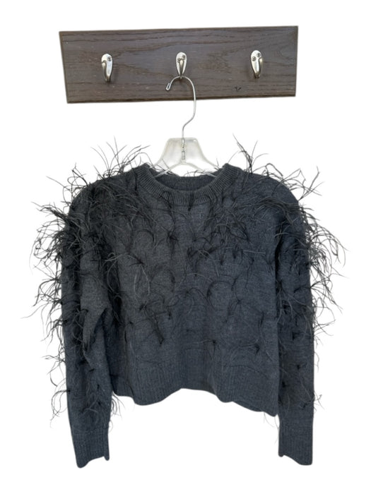 Tanya Taylor Size S Gray Merino Wool Mock Neck feathers Long Sleeve Knit Sweater Gray / S