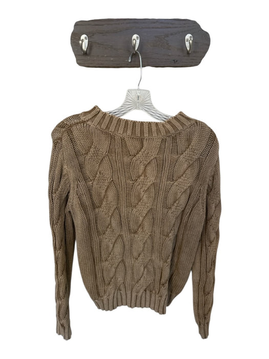 Sara Campbell Size M Brown Cotton Mock Neck Cable Knit Long Sleeve Sweater Brown / M