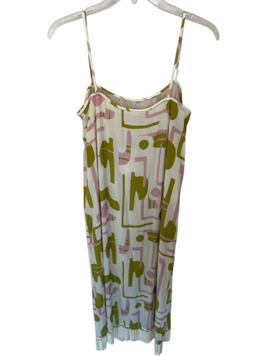 Adriana Degreas Size M Green & Pink Spaghetti Strap Geometric Fringe Midi Dress Green & Pink / M
