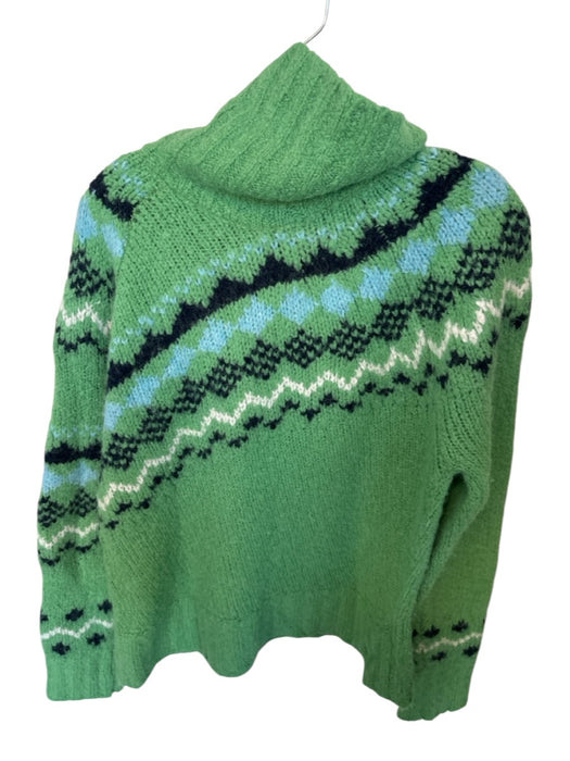 Derek Lam 10 Crosby Size Est S Green & Navy Wool Blend Turtle Neck Knit Sweater Green & Navy / Est S