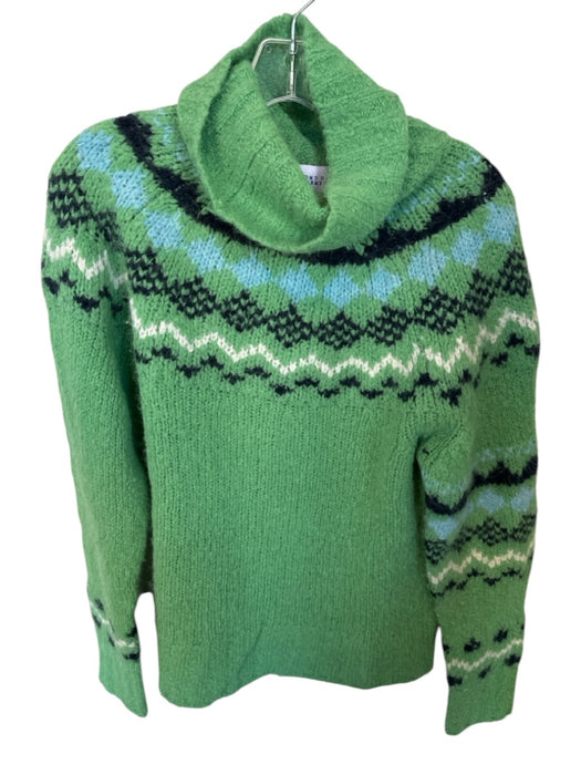 Derek Lam 10 Crosby Size Est S Green & Navy Wool Blend Turtle Neck Knit Sweater Green & Navy / Est S