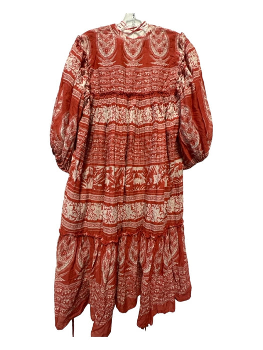 MABE Size S Rust & White Cotton Long Balloon Sleeve Maxi Dress Rust & White / S