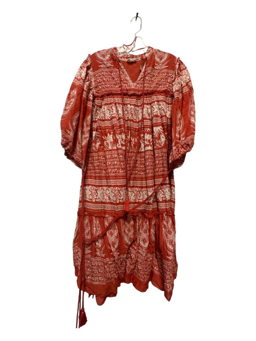 MABE Size S Rust & White Cotton Long Balloon Sleeve Maxi Dress Rust & White / S