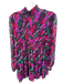 Misa Size S Purple & Green Polyester Smocked Long Sleeve Metallic Thread Dress Purple & Green / S