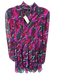 Misa Size S Purple & Green Polyester Smocked Long Sleeve Metallic Thread Dress Purple & Green / S