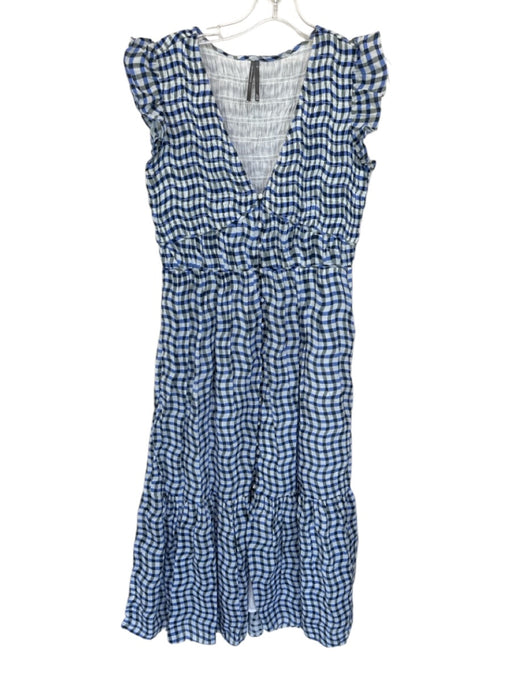 Anthropologie Size S Blue & Gray Cotton Plaid Smocked Buttons Dress Blue & Gray / S
