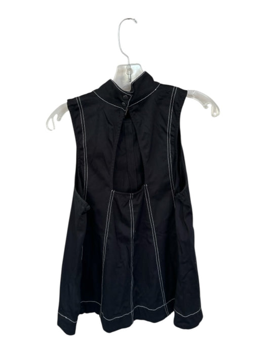 Anthropologie Size M Black Cotton Blend White stitching Lines high neck Dress Black / M