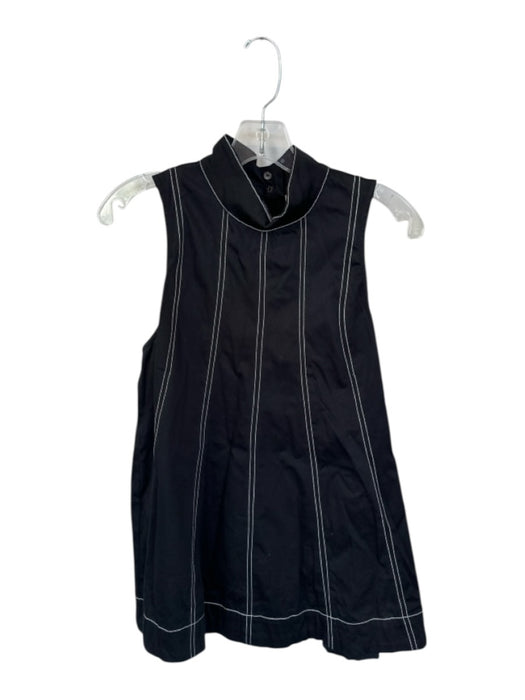 Anthropologie Size M Black Cotton Blend White stitching Lines high neck Dress Black / M