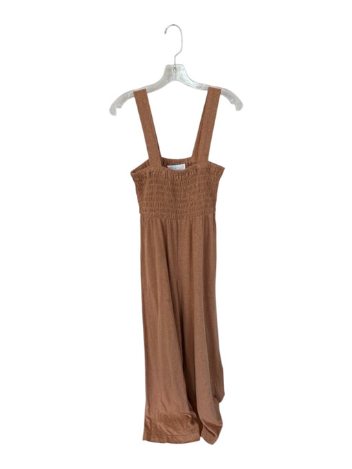FP Beach Size S/P Camel Linen Blend Heathered Smocked Top Jumpsuit Camel / S/P