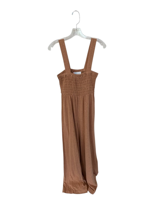 FP Beach Size S/P Camel Linen Blend Heathered Smocked Top Jumpsuit Camel / S/P
