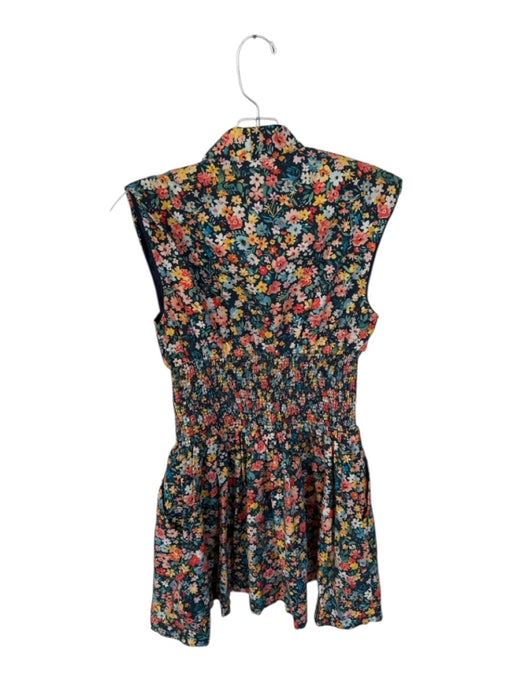 Anthropologie Size S Multi Cotton Smocked Waist Band Floral Shoulder Pads Dress Multi / S